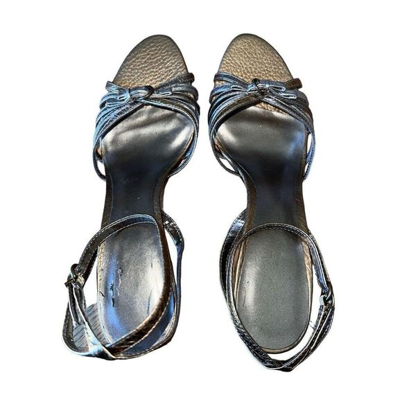 Bandolino -Lala- Bronze Open Toe Leather Pumps With Ankle Steps Women’s Size 10